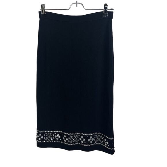 Cyrus Dresses & Skirts - Cyrus Sz Small Black Ribbed Knit Beaded Crystal Jeweled Stretch Pencil Skirt